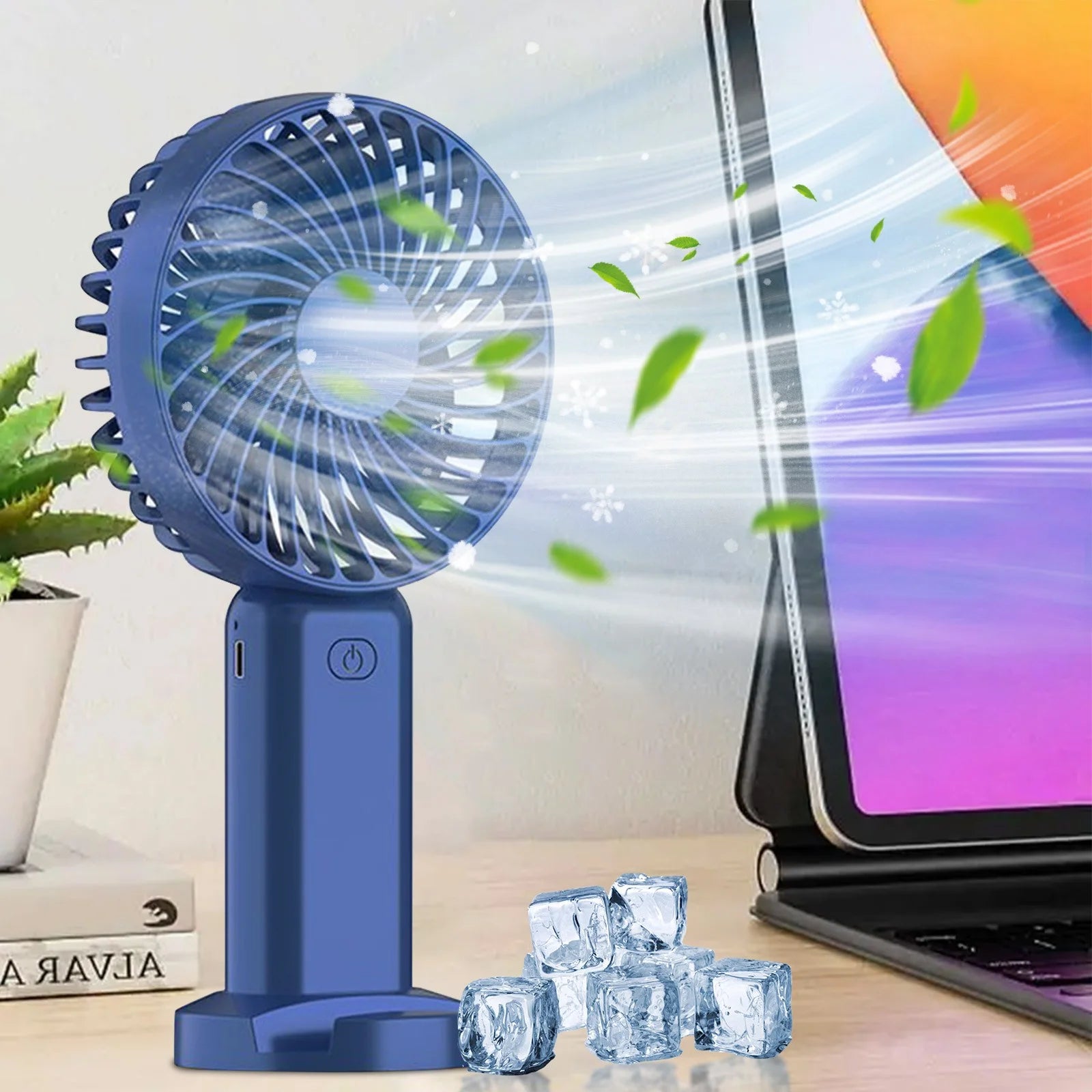 Tower Electric Fan Portable Ac Unit Office Air Conditioner Portable Household Small Conditioning Fan, for Outdoor Indoor Commuting, Office, Travel (Blue)